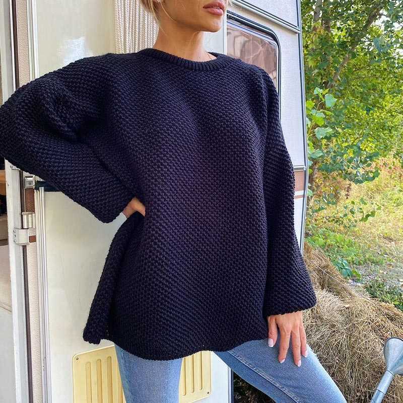 Women's Pullover Knit Sweater Oversize Loose Thicken Drop Shoulder Solid Jumper Women Autumn Winter Fashion Casual Sweaters 210914