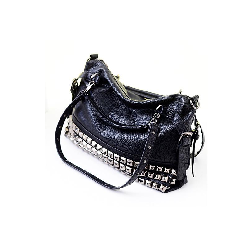 Duffel Bags Rivet Women's PU Leather Handbag Fashion Silver/Black Cowhide Women Messenger One Shoulder Big