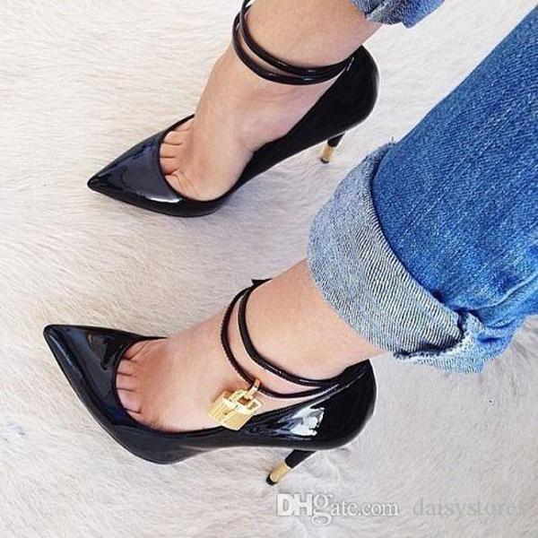 Sexy Pointed Toe Gold Padlock Chain Ankle Strap Ladies High Heels Snakeskin Ladies Dress Shoes Women Patent Leather Pumps zQF, Black
Sexy Pointed Toe Gold Padlock Chain Ankle Strap Ladies High Heels Snakeskin Ladies Dress Shoes Women Patent Leather Pumps zQF, Black