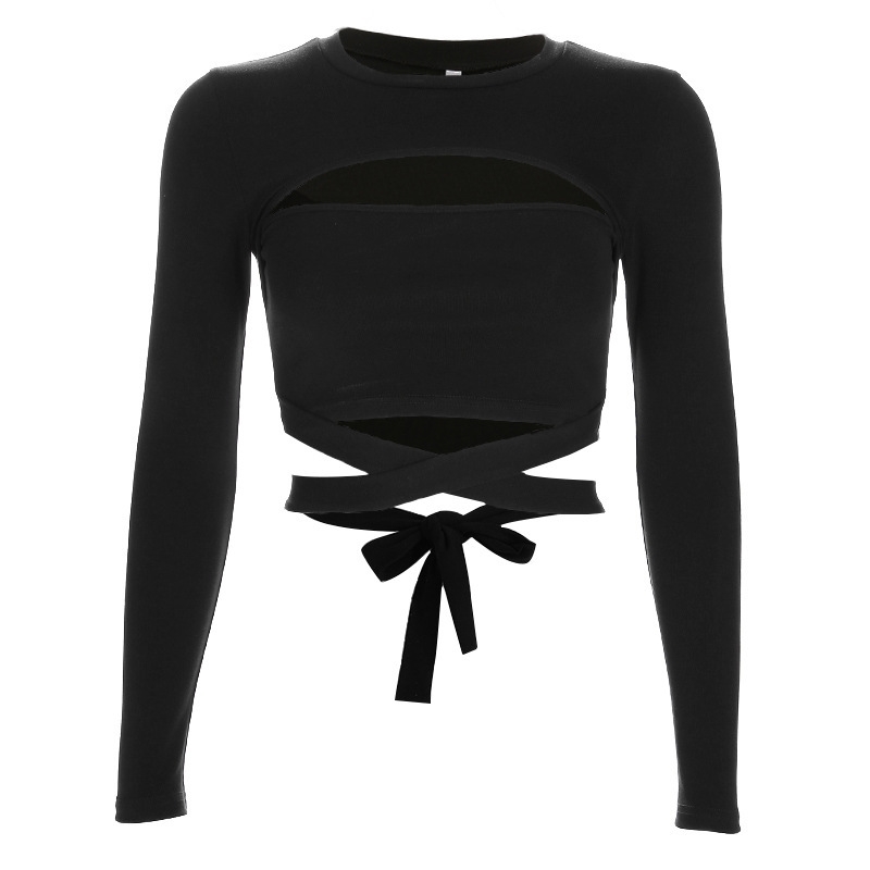 GXQIL New Gym Shirt Women Bandage Sport Woman Top Black Fitness Yoga Tops Unique Sports Tshirts Long Sleeve Workout Shirts T200401
