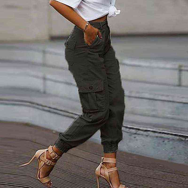 Yskkt Cargo Pants Women High Waist Spring Autumn Pocket Slim Sweatpants Fashion Streetwear Long Overalls Pant Elastics Trousers 211115