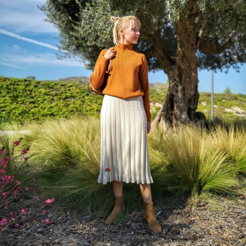 GIGOGOU Cable Twist Women Knitted Skirts Autumn Winter Thick Warm Midi Skirt Elastic Band High Waist Tulle Skirt for Women 210306