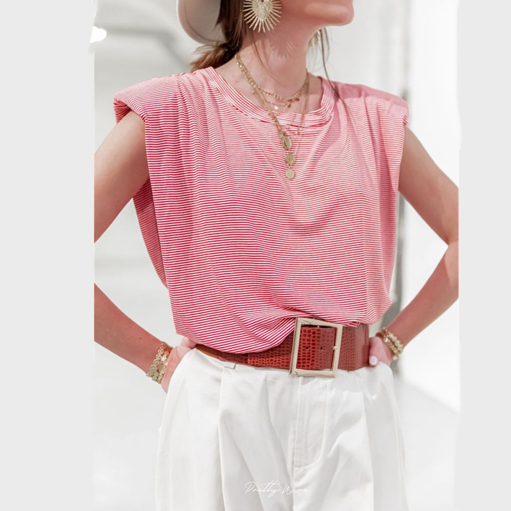 Cotton Shoulder Padded Korean Women T-Shirt O-Neck Sleeveless Solid Female T Shirt New Summer Casual Loose Ladies Top Tees 210302