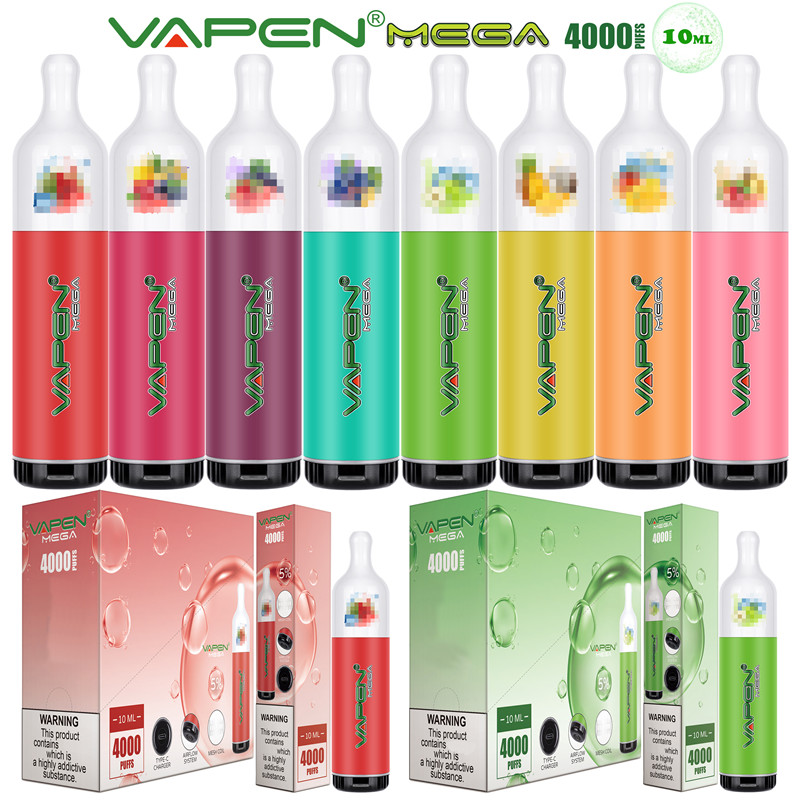 Authentic VAPEN MEGA 4000Puffs 10ml Pre-filled Disposable e Cigarette Device Vape Pen Mesh Coil Chargeable Airflow Control System eCig Vapor
Authentic VAPEN MEGA 4000Puffs 10ml Pre-filled Disposable e Cigarette Device Vape Pen Mesh Coil Chargeable Airflow Control System eCig Vapor