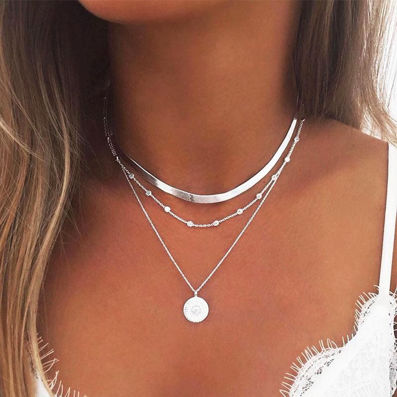 Pendant Necklaces Vintage Multilayer Round Lotus Necklace For Women Snake Blade Chain Geometric Clavicle Jewelry YN1565, Silver
Pendant Necklaces Vintage Multilayer Round Lotus Necklace For Women Snake Blade Chain Geometric Clavicle Jewelry YN1565, Silver