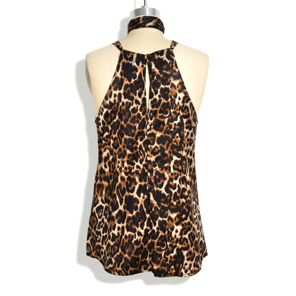 Women's Tank Top Vest Hanging Neck Sleeveless Leopard Vest Female Summer Sling A Base Blouse Beach Sexy women's Tee tops 210625