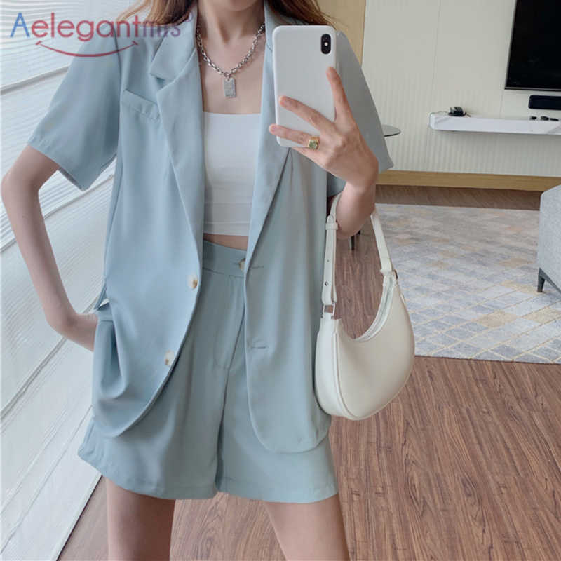 Aelegantmis Office Lady 2 Piece Set Solid Thin Short Sleeve Loose Blazer High Waist Wide Leg Shorts Summer Korea Chic 210607, Black
Aelegantmis Office Lady 2 Piece Set Solid Thin Short Sleeve Loose Blazer High Waist Wide Leg Shorts Summer Korea Chic 210607, Black