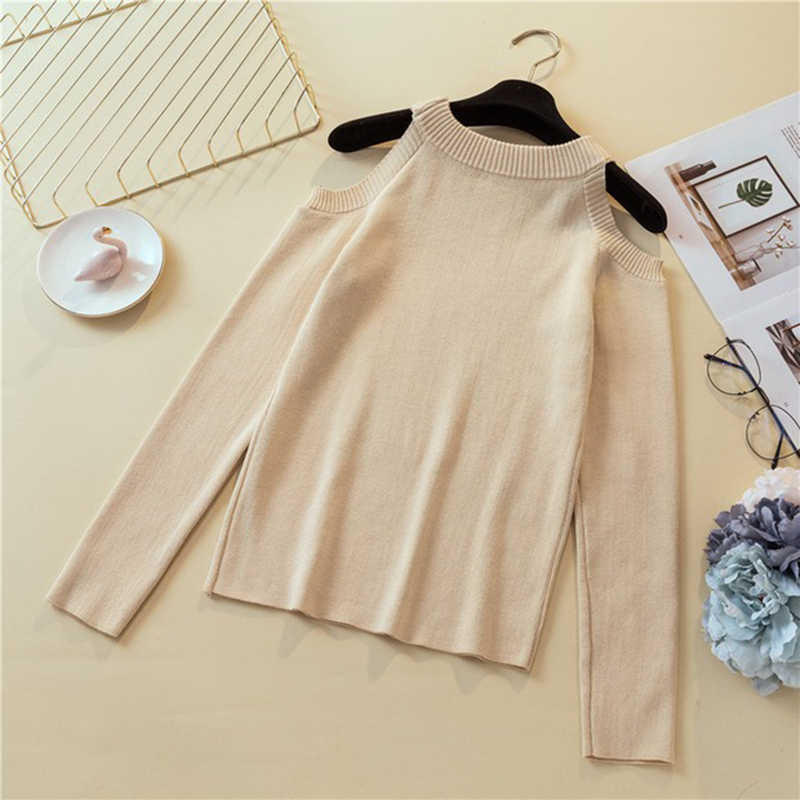 LJSXLS Sexy Off Shoulder Knitted Sweater Women Solid Slim Pullover White Black jumpers Autumn Winter Female Tops 211011Z