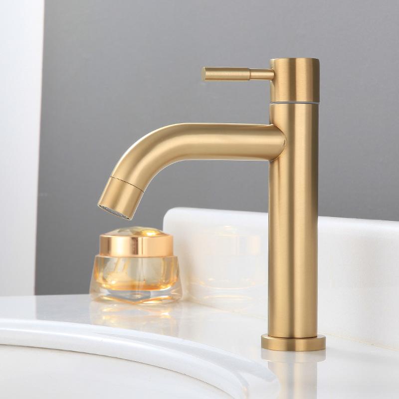 Bathroom Sink Faucets Stainless Steel Brush Gold Basin Faucet Single Cold Water Lever Tap Mixer
Bathroom Sink Faucets Stainless Steel Brush Gold Basin Faucet Single Cold Water Lever Tap Mixer