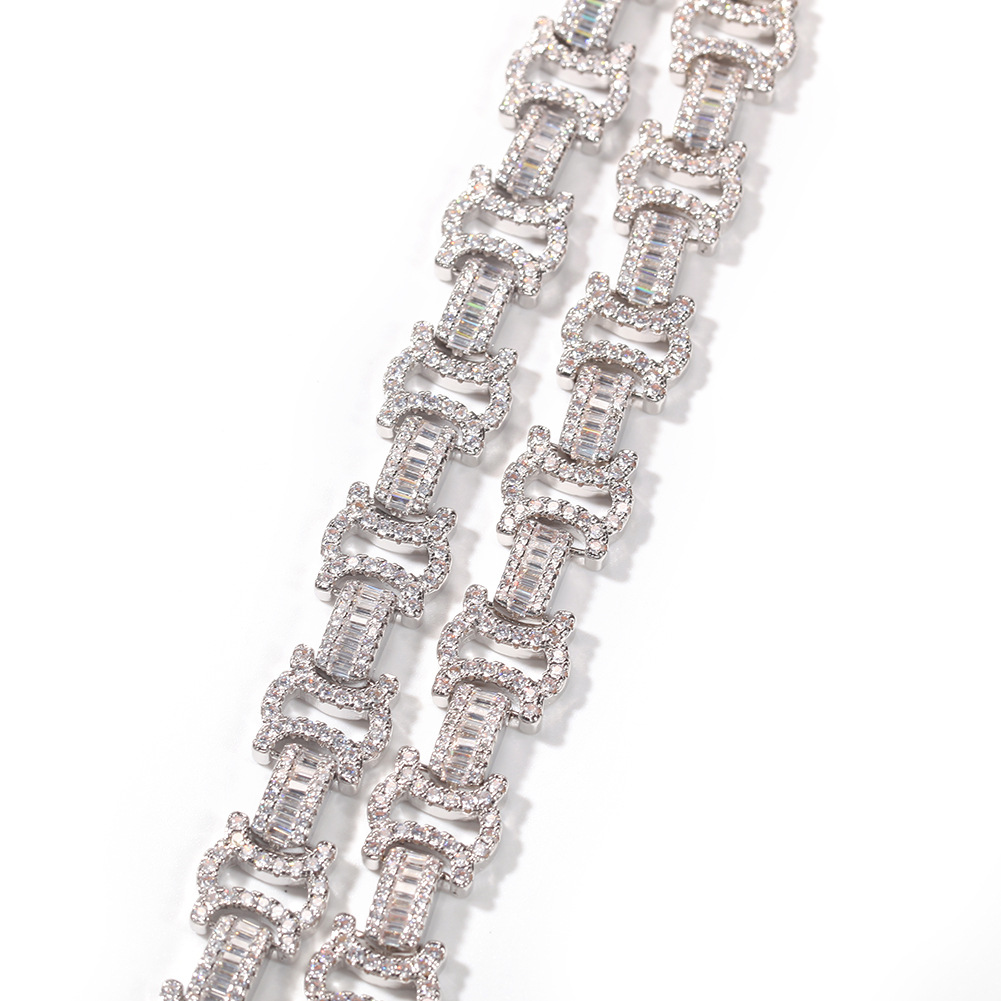 15mm Hip Hop Shining Tennis Chain Necklace Bling White Zircon 18K Real Gold Plated Street Rap Jewelry