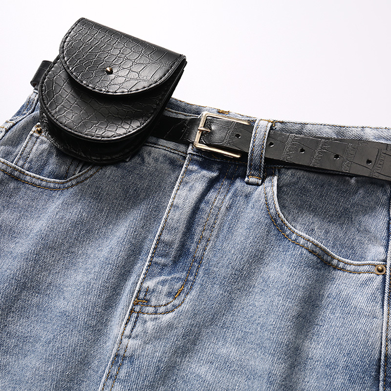 REALEFT Summer Long Denim Skirt Women Vintage High Wasit Jeans Skirt with Belt Straight Aline Pencil Skirt Female 210306