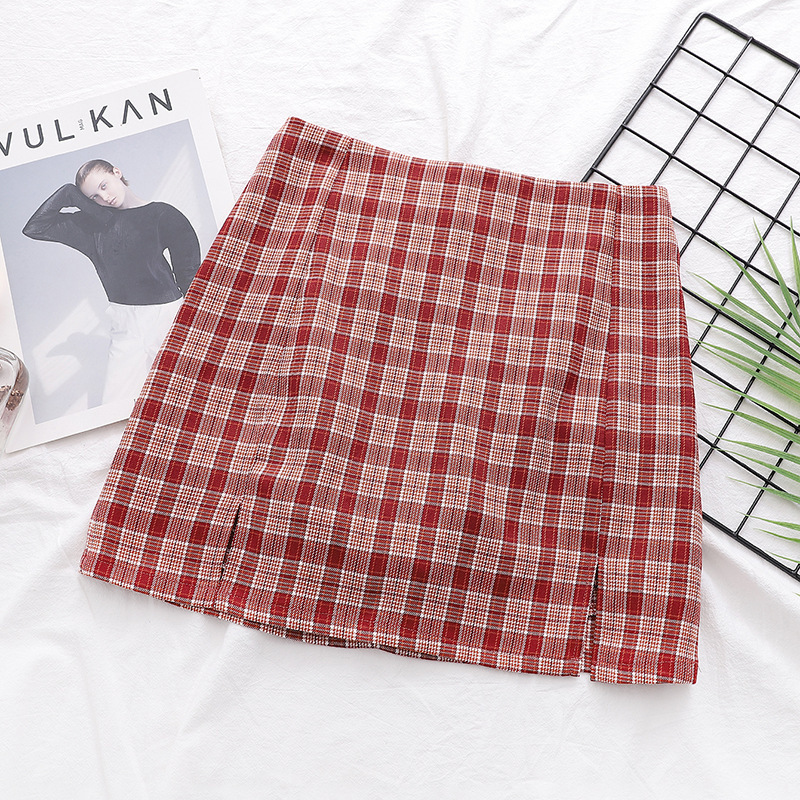 Europe and the United States women's wear the new summer tall waist grid double split with pants bag hip skirt 210309