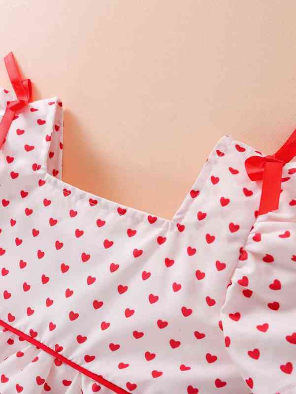 Baby Allover Heart Print Bow Detail Top & Shorts SHE