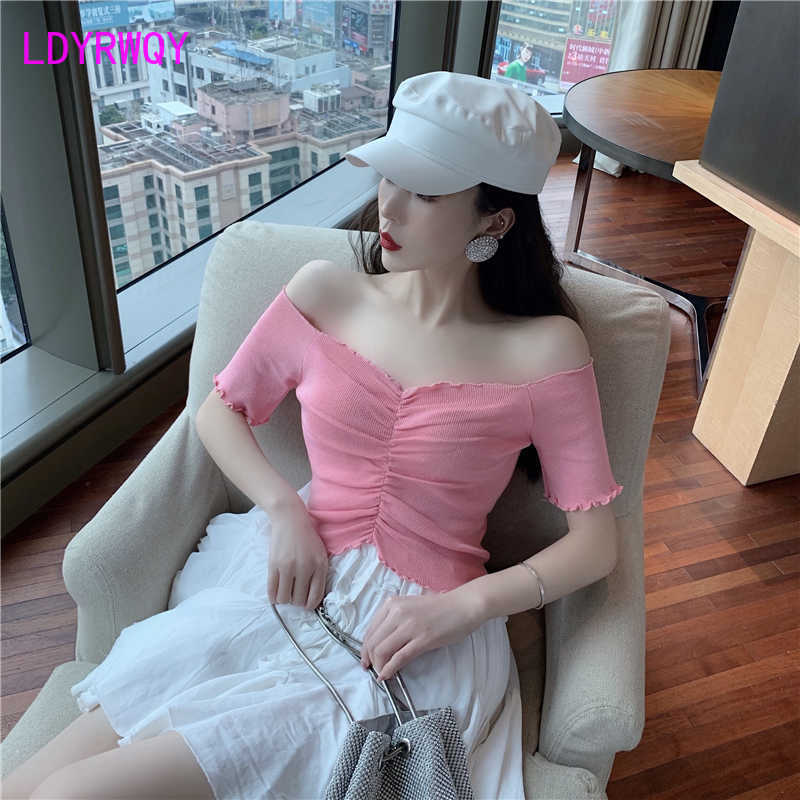 Summer sexy word collar strapless folds slim slimming solid color wild short short-sleeved T-shirt top 210603, Black
Summer sexy word collar strapless folds slim slimming solid color wild short short-sleeved T-shirt top 210603, Black