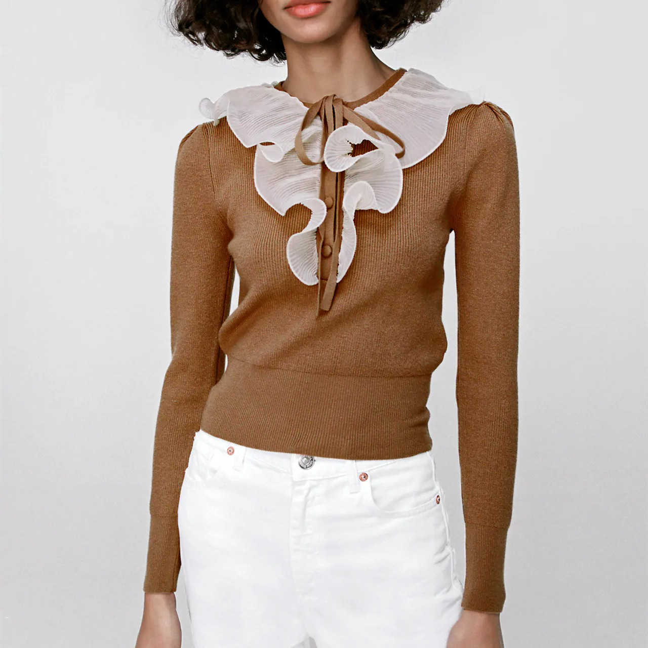 Za Ruffle Long Sleeve Knit Sweater Women O Neck Front Button Patchwork Casual Sweaters Woman Chic Slim Autumn Knitted Top 210602, As picture
Za Ruffle Long Sleeve Knit Sweater Women O Neck Front Button Patchwork Casual Sweaters Woman Chic Slim Autumn Knitted Top 210602, As picture