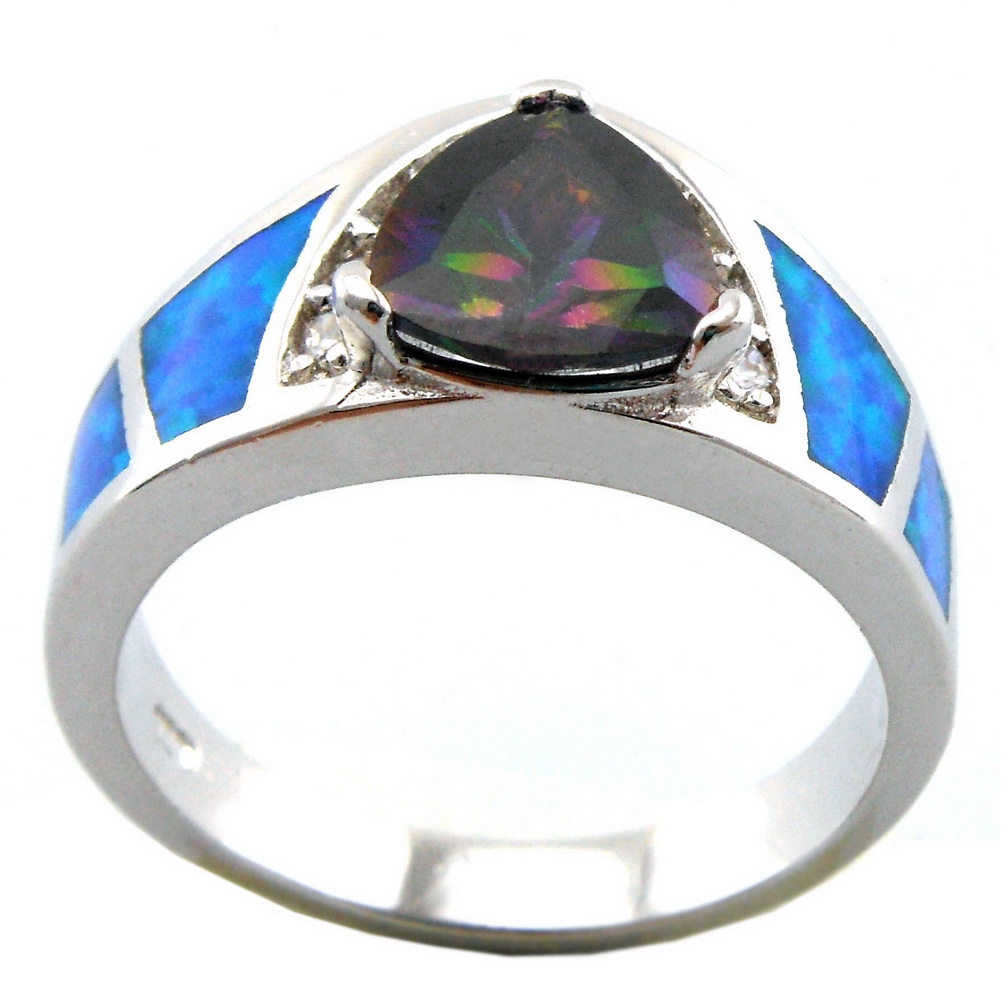 blue opal rings ;fashion jewelry with MYSTIC rainbow stone