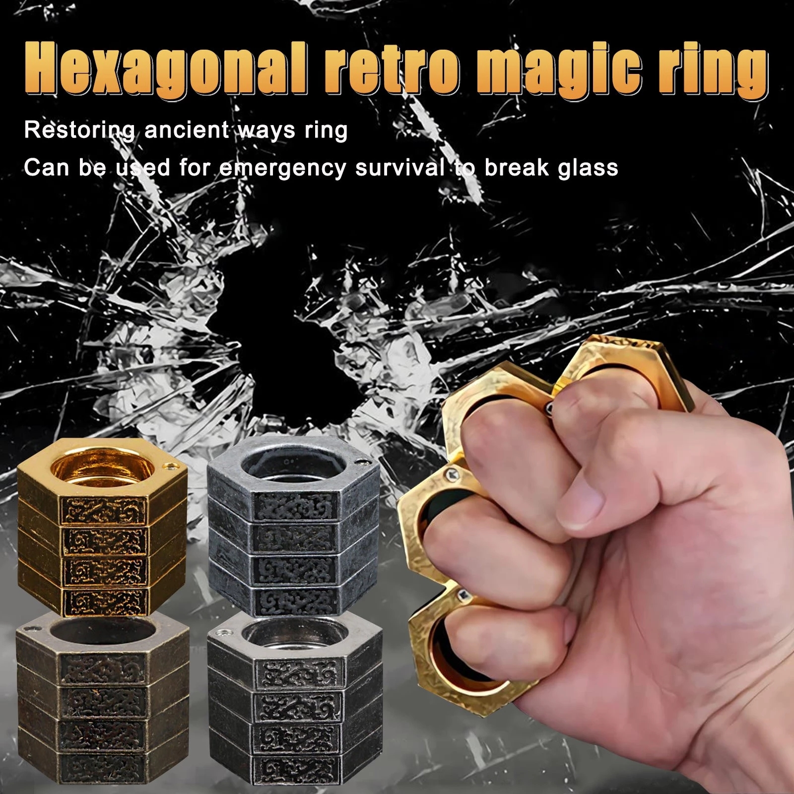 4Pcs Circular Survival Ring Hard Self-defense Rings Men Geometric Shape Metal Broken Window Safety Ring for Emergency Outdoor