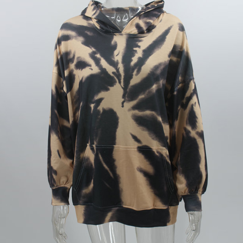 Autumn Tie-dye Dropped Shoulder Hoodies Women Pocket Oversize Casual Long Hoodie Female New Streetwear Ladies Hoode Tops 201112