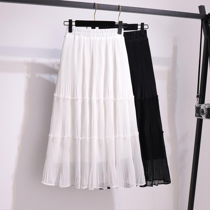 elegant frill trim chiffon pleated women skirts summer elastic high waist solid casual midi, Black
elegant frill trim chiffon pleated women skirts summer elastic high waist solid casual midi, Black