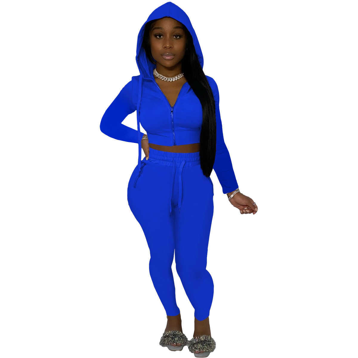 Women's Two Piece Sets Designers Women pants Clothes 2023 fall new solid color hooded zipper casual two-piece pant set