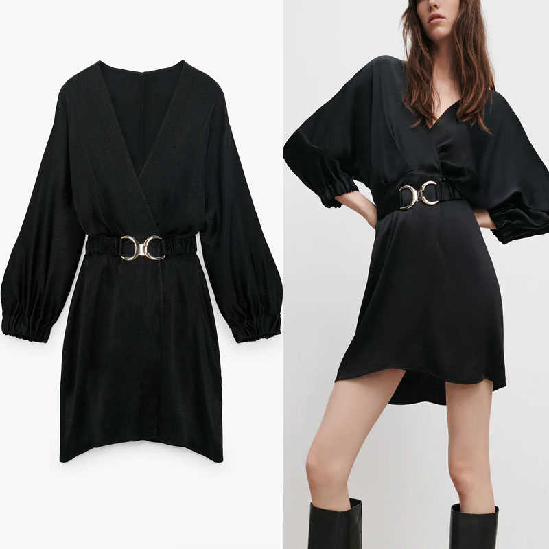 Za Vintage Stretch Belt Wrap Mini Dress Women Long Sleeve V Neck Office Lady Dresses Woman Fashion Satin Vestido 210602, Black
Za Vintage Stretch Belt Wrap Mini Dress Women Long Sleeve V Neck Office Lady Dresses Woman Fashion Satin Vestido 210602, Black
