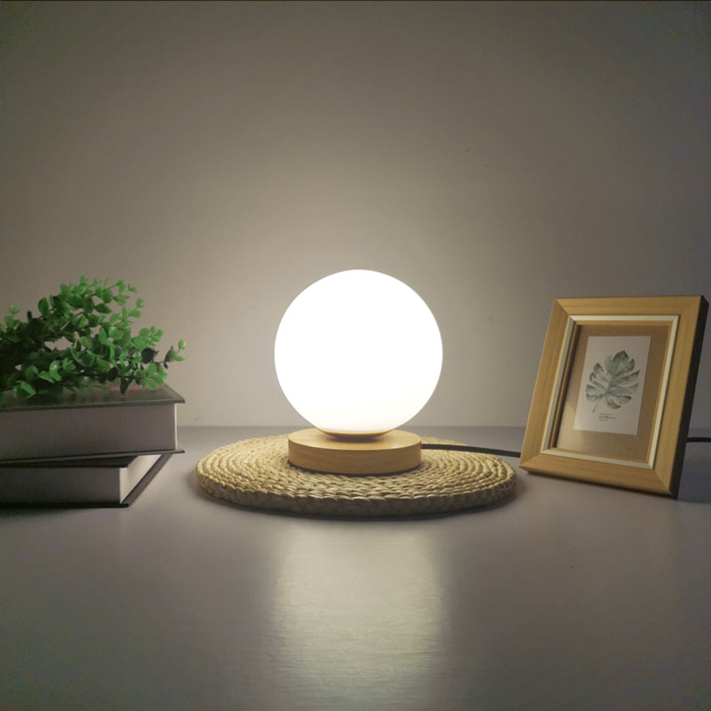 Modern Solid Wood & Glass Nightstand Lamp - Perfect for Home Offices and Bedrooms