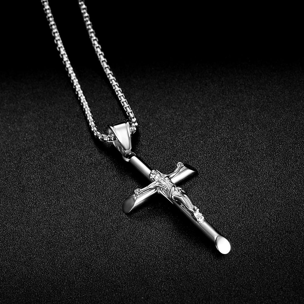 Hip Hop Stainless Steel Jesus Cross Pendant Necklace High Polished 18K Gold Plated Religious Jewelry
