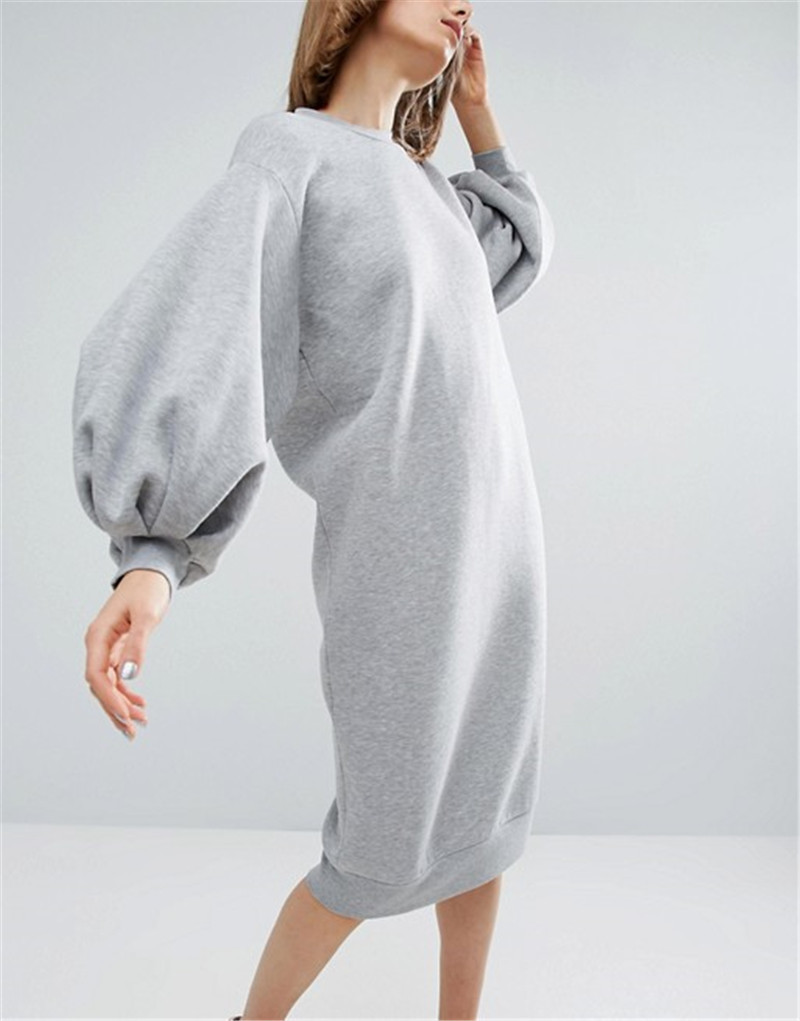 AEL Space Cotton Sweatshirt Dress Bishop Sleeve Backless Long Dresses Loose Plus Size Hight Quality Women Clothing 201204
