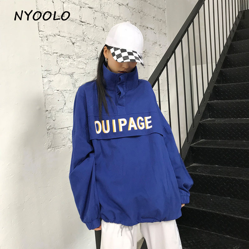 NYOOLO Autumn Harajuku style loose letters print turtleneck Hoodies long sleeve hooded pullovers Sweatshirt womenmen cloth tops T200407