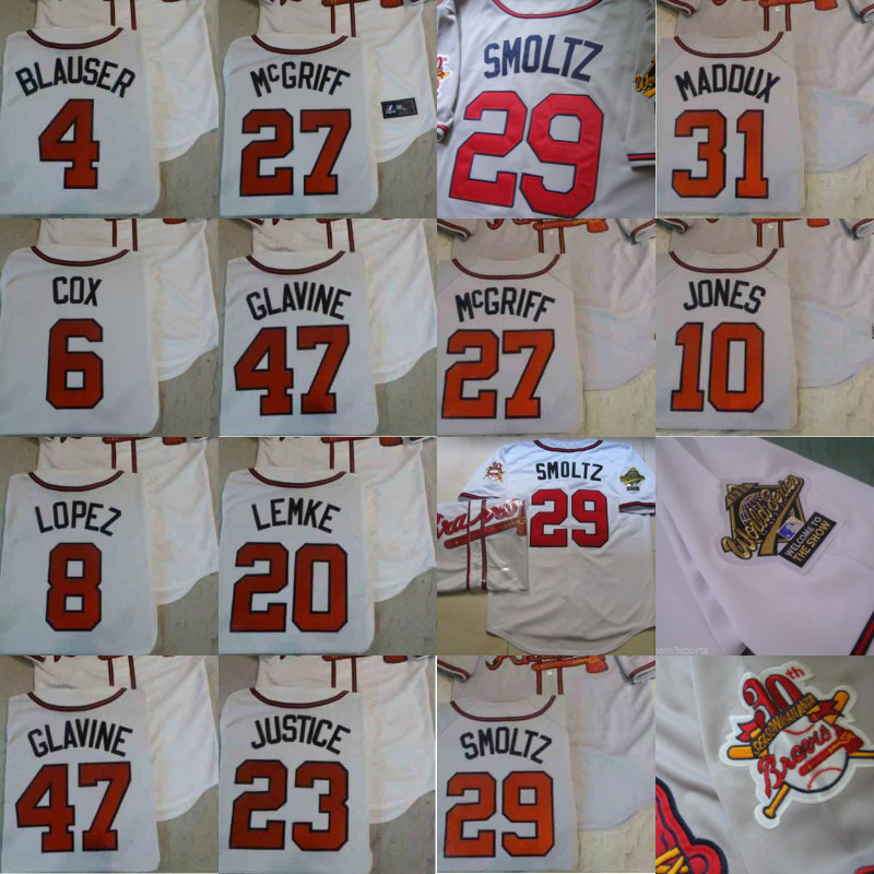 1995 World Series Jersey 10 Chipper Jones 4 Jeff Blauser 6 Bobby Cox 8 Javier Lopez 20 Mark Lemke 23 Fred McGriff 29 Smoltz 31 Maddux 47 Tom Glavine Baseball Jerseys, 23 grey
1995 World Series Jersey 10 Chipper Jones 4 Jeff Blauser 6 Bobby Cox 8 Javier Lopez 20 Mark Lemke 23 Fred McGriff 29 Smoltz 31 Maddux 47 Tom Glavine Baseball Jerseys, 23 grey