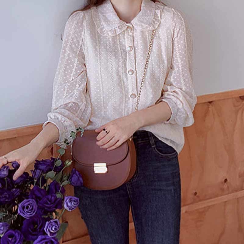 Autumn Solid White Tops Fairy Office Lady Clothing with Button Blusas Chiffon Blouse Women Long Sleeve Shirt 10351 210518