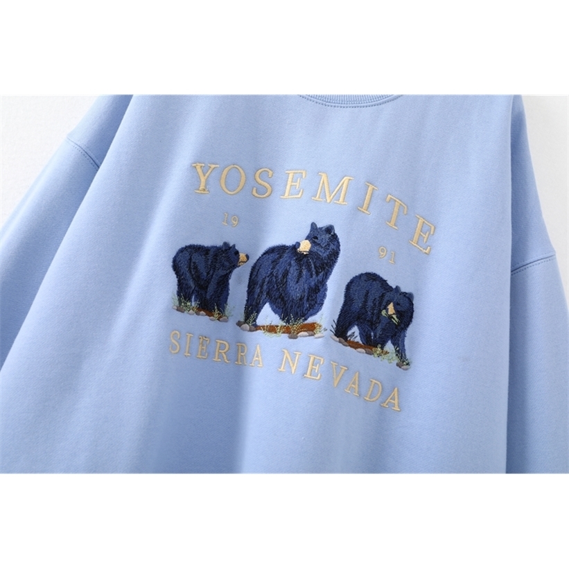 Oversize girls embroidery blue sweatshirts autumn fashion ladies elegant loose pullovers female cute sweatshirt women chic 201211