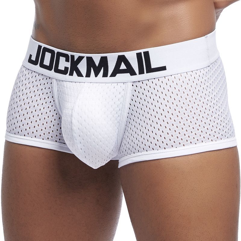 

Jockmail New Sexy Men Underwear Boxer Breathable Mesh Boxershorts Men Male Underpants Cueca Gay Penis Pouch Panties Mens Trunks, Red