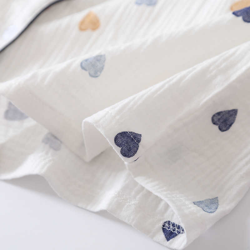 Japanese summer ladies cotton gauze short sleeve shorts pajamas suit cute heart-shaped thin section home service suit woman 210924