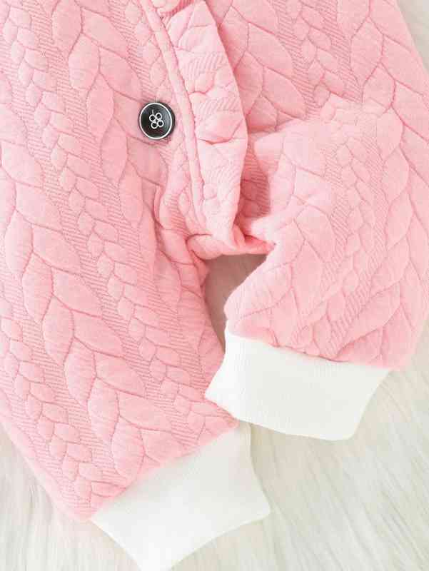 Baby Cable Textured Frill Trim Hooded Jumpsuit SHE