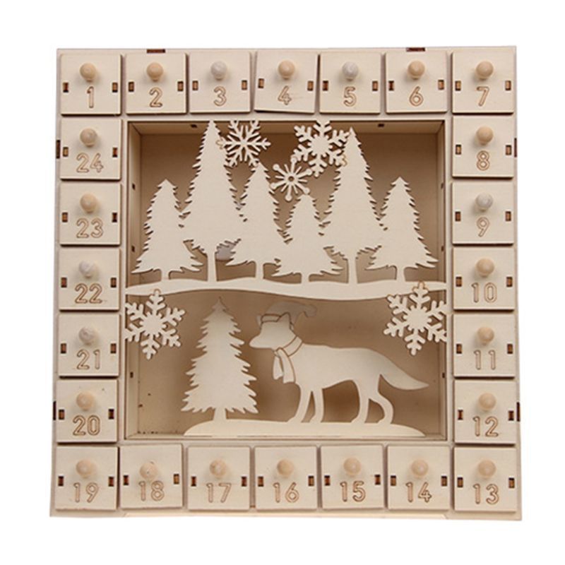 Christmas Tree Wooden Advent Calendar Countdown Decoration 24 Drawers LED Light 11UA 201017