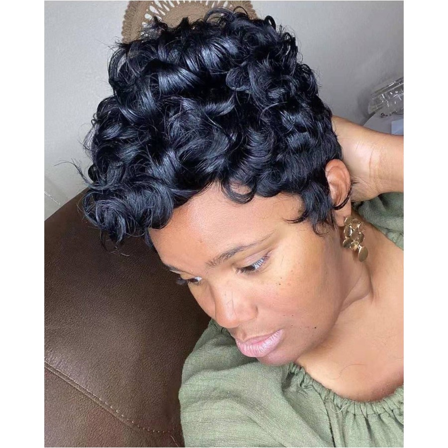 Short curly Human Hair Wigs For Women Brazilian lace front Pixie cut hairstyle bob Wigs