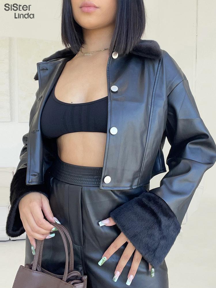 Women's Jackets Sisterlinda Autumn Faux Leather Women Short Jacket Long Sleeve Fur Collar Wild Slim Black Coat Female Y2K Top Streetwear Out, Black;brown
Women's Jackets Sisterlinda Autumn Faux Leather Women Short Jacket Long Sleeve Fur Collar Wild Slim Black Coat Female Y2K Top Streetwear Out, Black;brown