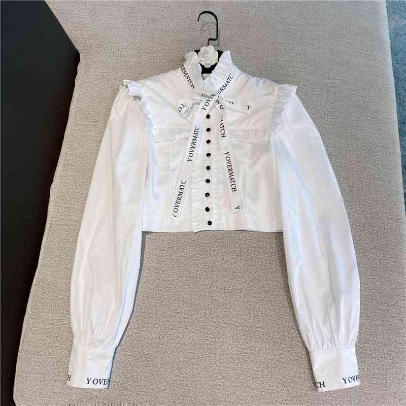 Spring Arrivals White Solid Color Long Sleeve Turtleneck Vintage Style Lace Letter Ribbon Bow Short Shirt Top MZ067 210525
Spring Arrivals White Solid Color Long Sleeve Turtleneck Vintage Style Lace Letter Ribbon Bow Short Shirt Top MZ067 210525