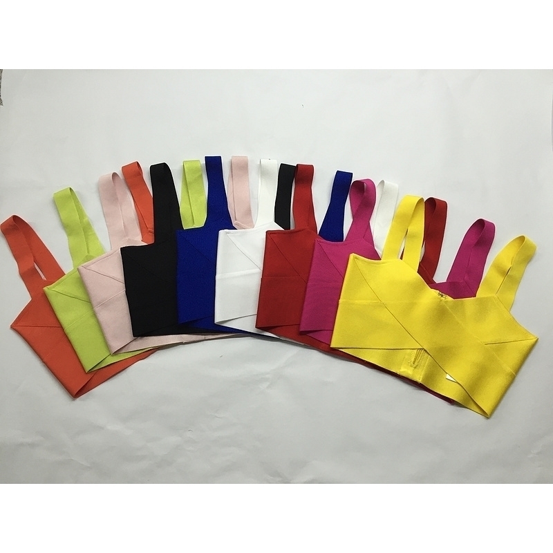 9 Colors Colorful Sling Black Green Yellow Orange Celebrity Top Short Party Rayon Bandage Top 210308