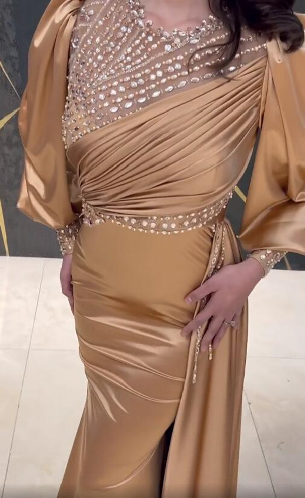 2022 Plus Size Arabic Aso Ebi Gold Mermaid Sexy Prom Dresses Beaded Crystals Evening Formal Party Second Reception Birthday Engagement Gowns Dress ZJ6