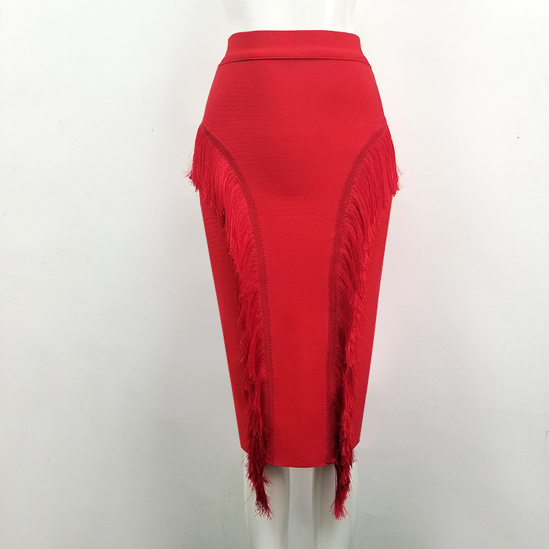 Women High Waist Bodycon Skirts Office Lady Tassel Elegant Fashion Pencil Skirt Bandage SKirts 210306