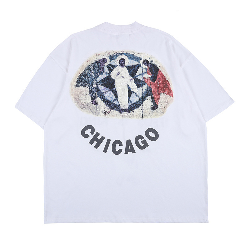 2021 New Ss Kanye West Jesus Is the King of Chicago Print Women's Hip Hop Street Famous Men's Oversized Cotton T-shirt Ofk8, White 
2021 New Ss Kanye West Jesus Is the King of Chicago Print Women's Hip Hop Street Famous Men's Oversized Cotton T-shirt Ofk8, White