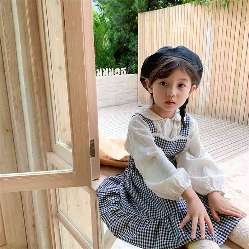 

Autumn arrival baby girls casual plaid overalls dresses 1-6 years kids all-match pinafore dress 210708, Black