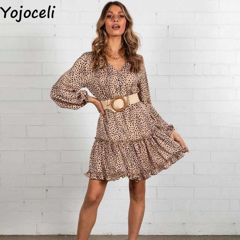 Yojoceli Secy ruffle leopard short dres Autumn party casual cool Loose daily female mini vestidos 210609