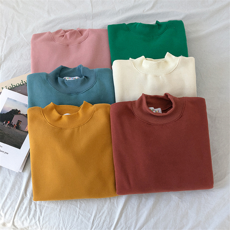 Flectit Winter Warm Oversized Sweatshirt Without Hood MockNeck Sweatshirt Big Size Casual Women's Hoodies & Sweatshirts / 201202