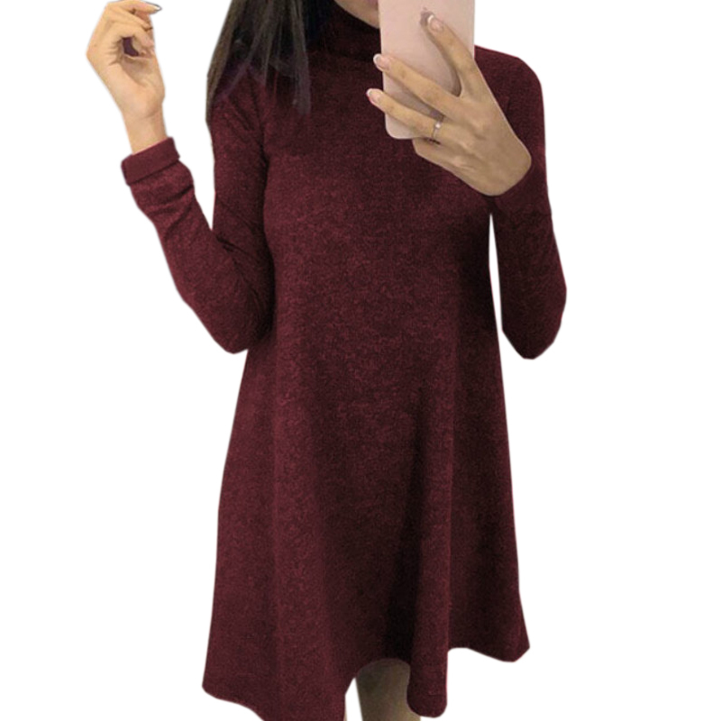 New Fashion Autumn Winter Dress Turtleneck Long Sleeve Loose Casual Dress New Solid Dress Women ALine Robe Plus Size GV160 201008