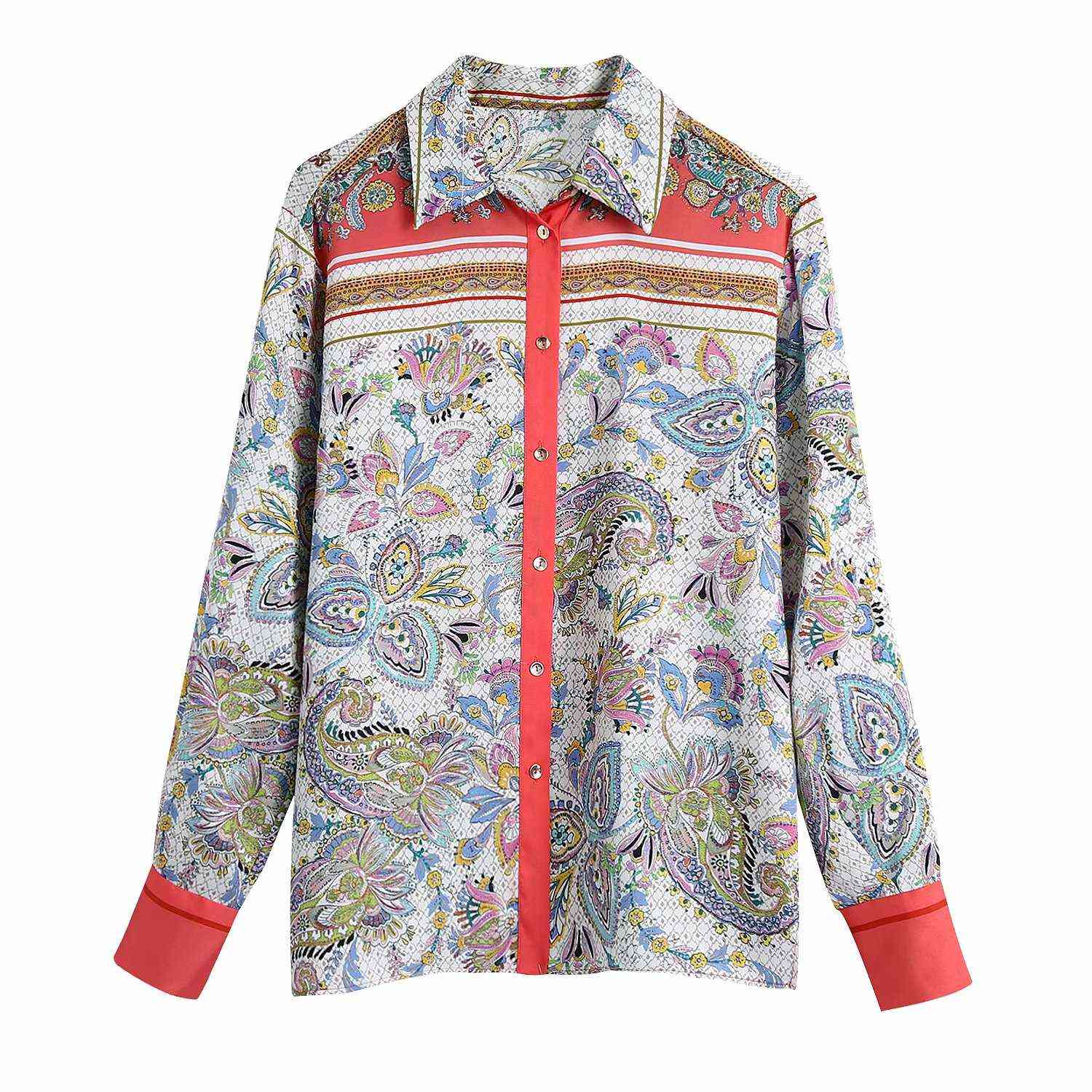 Women Two Piece Set Printed Shirt & Trousers Chic Lady Fashion Casual Vintage Loose Woman Shirt and pants Set 210709
