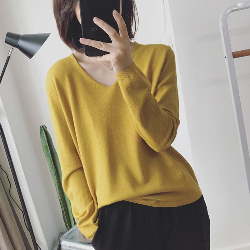 Womens Pullover Knit Spring Autumn Blouse Shirts V-neck Ladies Long Sleeve Casual Tops Pullovers Elastic Women Blouse 210225