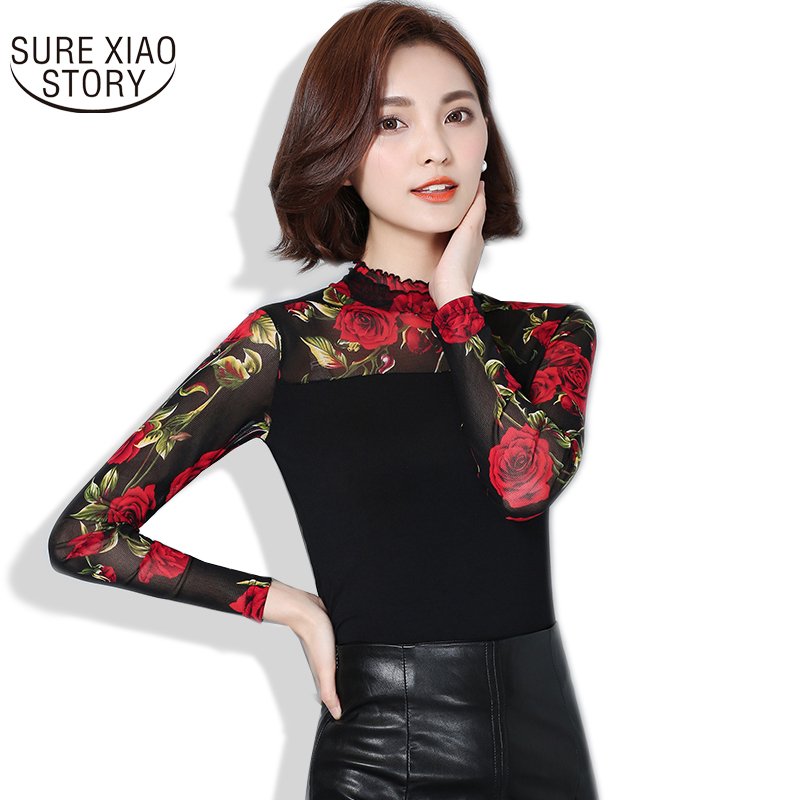 New Fashion Fall Winter Women Blouse Long Sleeved Rose Flower Shirt Plus Size Women Korean Style Women Shirt 60i 25 210225